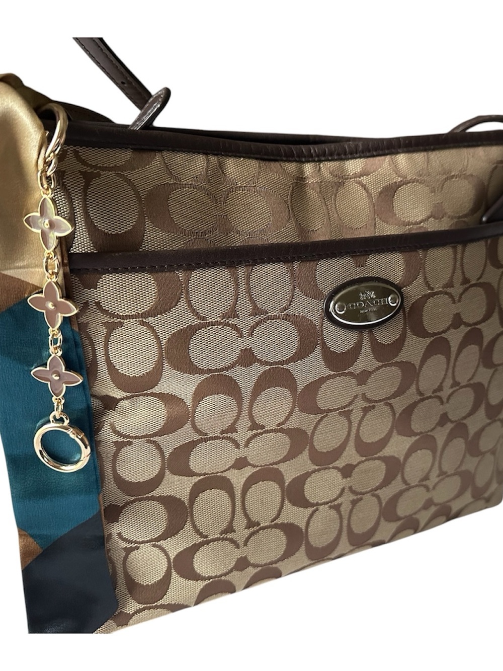 Coach Signature File Crossbody Bag Brown Tan Canvas EUC